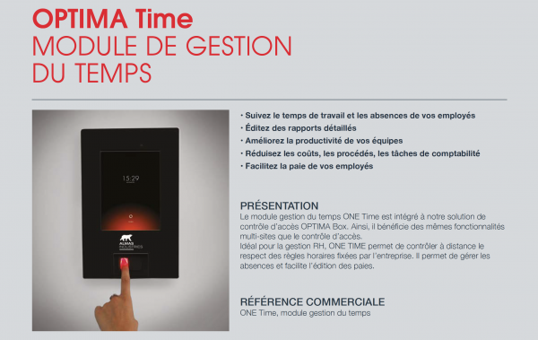 Module de gestion du temps Optima Time, la pointeuse sécurisée et connectée.